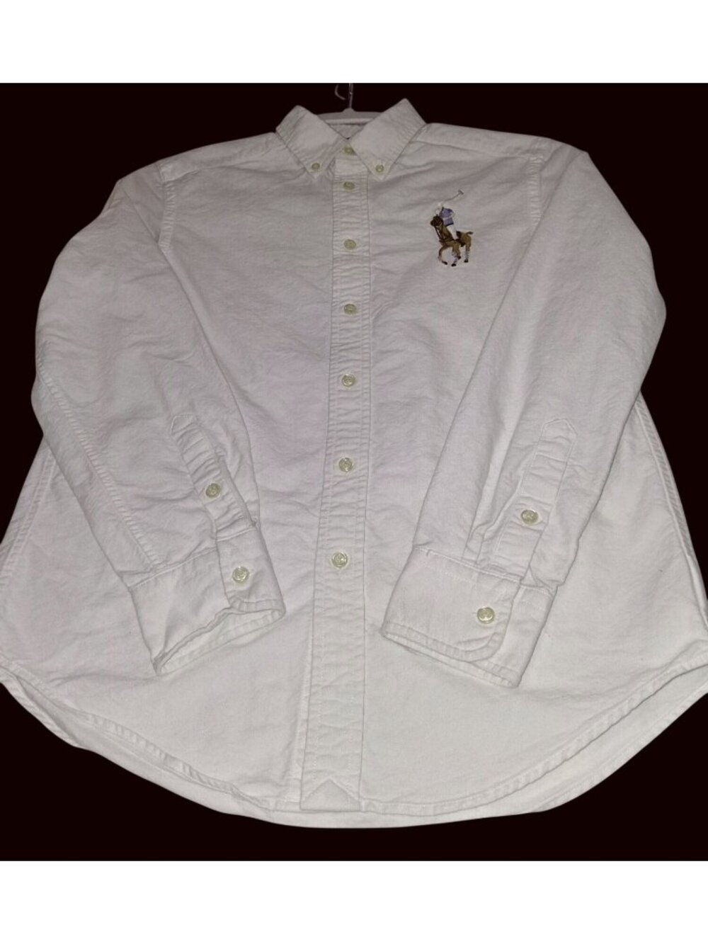 Ralph Lauren Boys White Long-Sleeve Button-Up Shirt With Embroidered Polo Logo S